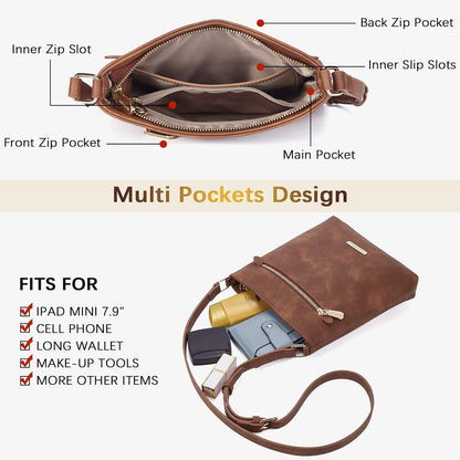 Umhängetasche Damen Mittelgroß Crossbody Schultertasche Elegant Braun