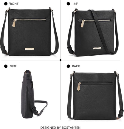 Umhängetasche Damen Mittelgroß Schwarz PU Leder Crossbody elegant