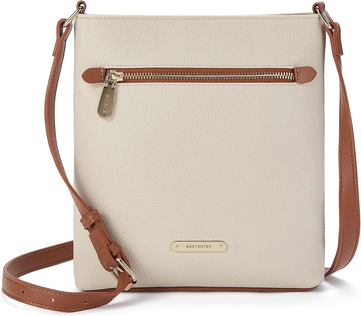 Damen Umhängetasche aus veganem Leder, Crossbody Schultertasche Beige