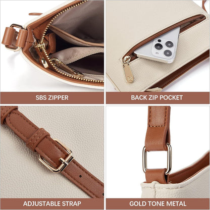 BOSTANTEN Umhängetasche Damen Mittelgroß Beige Braun PU Leder Crossbody