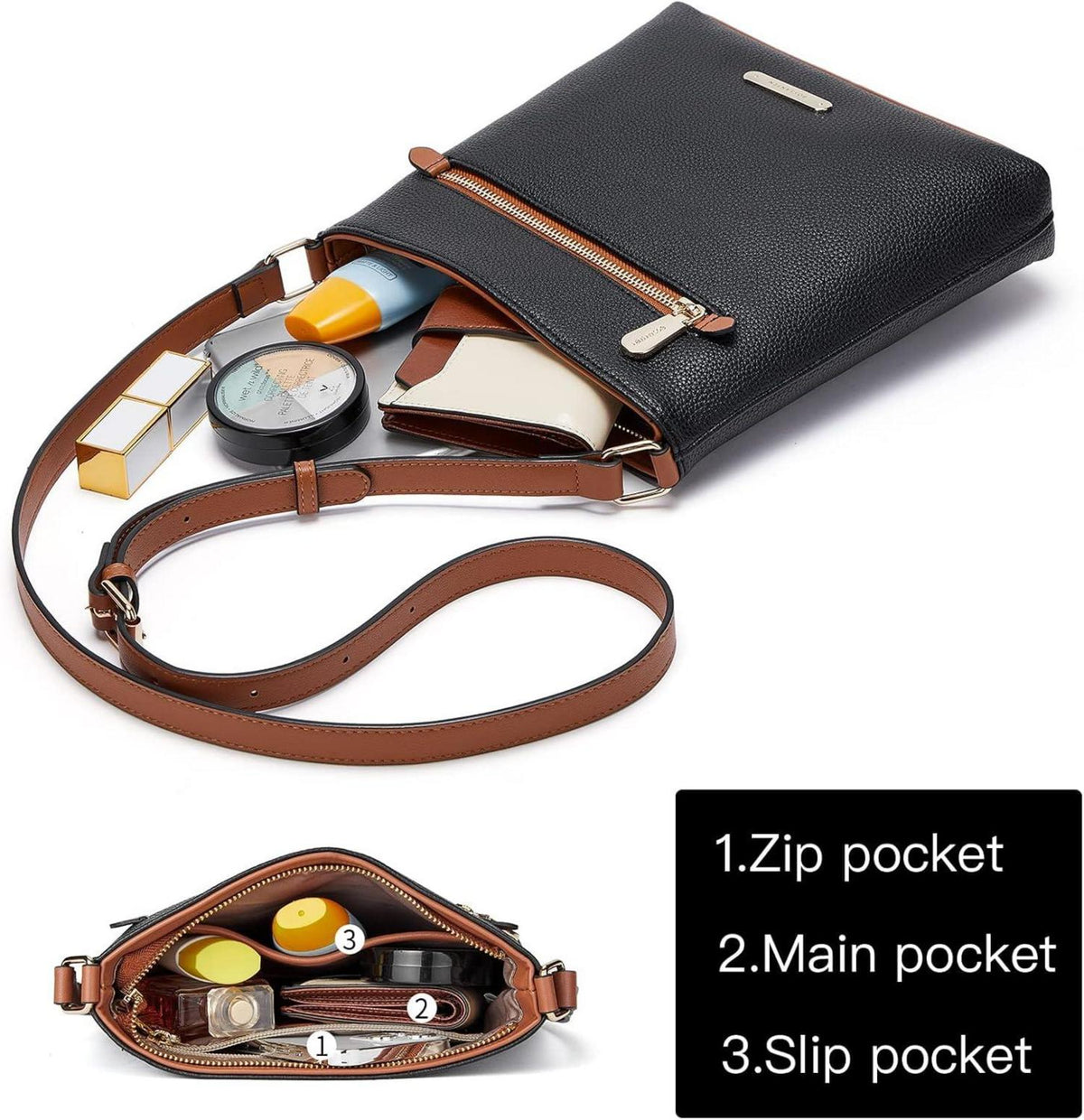 BOSTANTEN Umhängetasche Damen PU Leder Mittelgroß Schwarz Braun