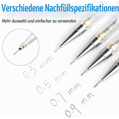 Druckbleistift Set mit Minen & Radiergummi (0,3/0,5/0,7/0,9 mm)