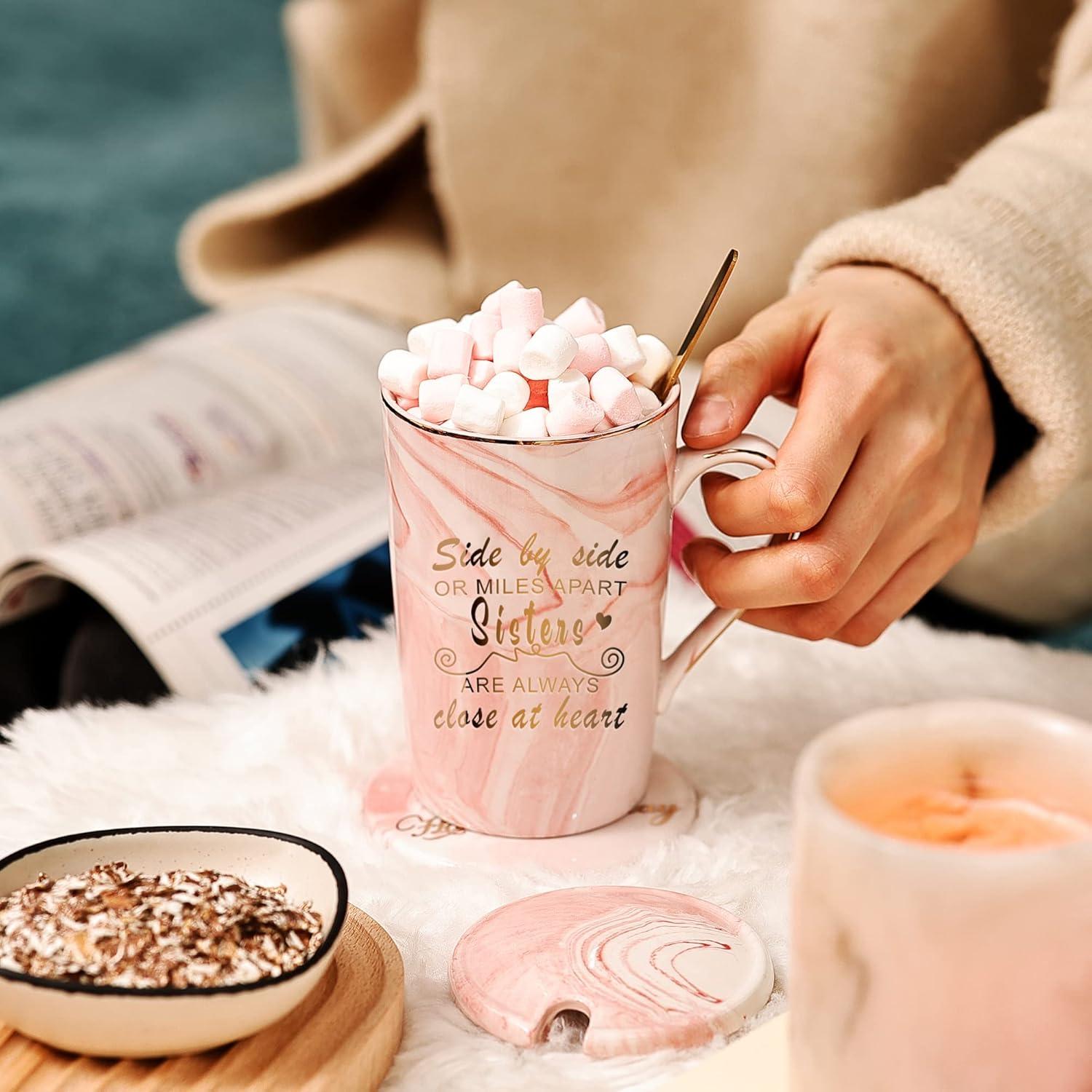 Schwester Geschenke Becher Set 420ml Rosa Marmor
