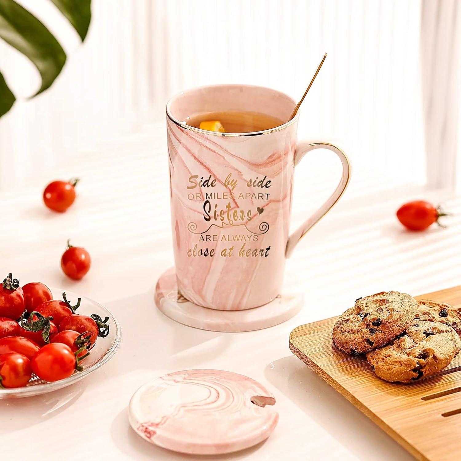 Schwestern Geschenke Becher für Schwester Geburtstag - Kaffeebecher Set 420ML Pink