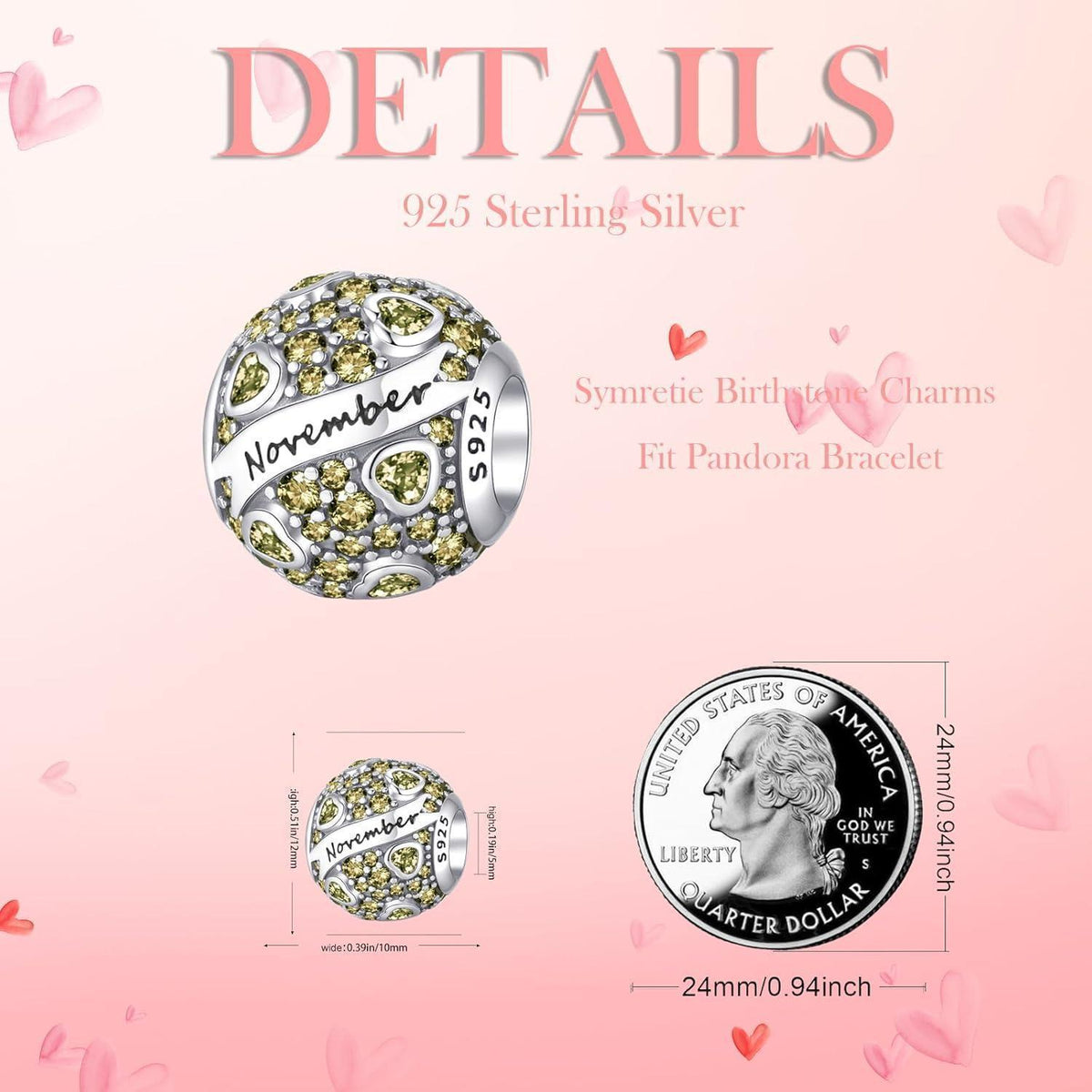 925 Sterling Silber Geburtsstein Herz Charm Anhänger für Damen