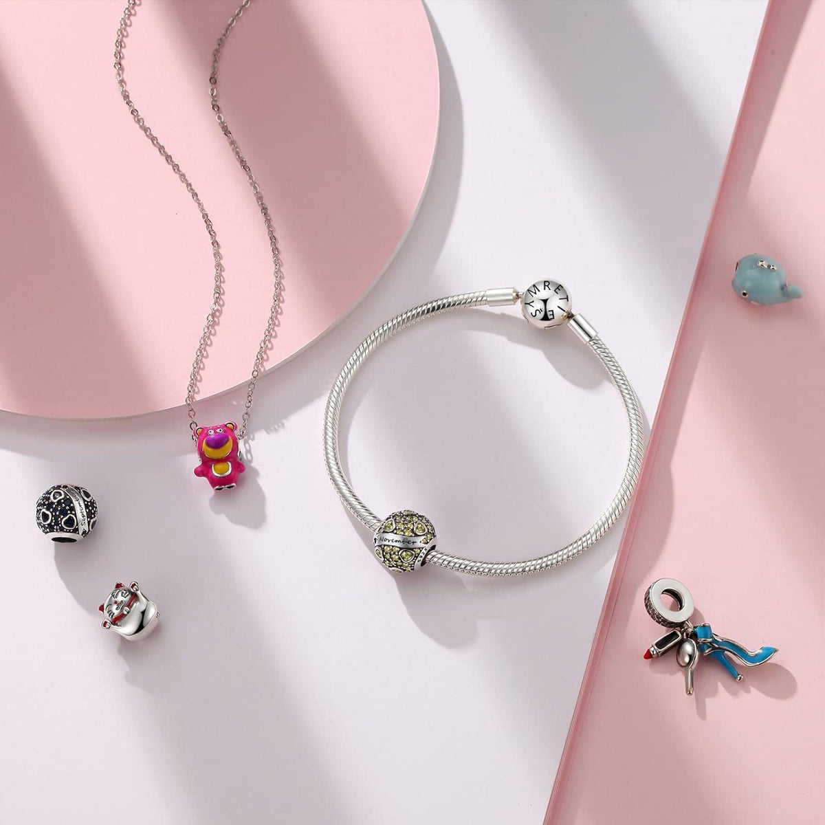 925 Sterling Silber Geburtsstein Herz Charm Anhänger für Damen