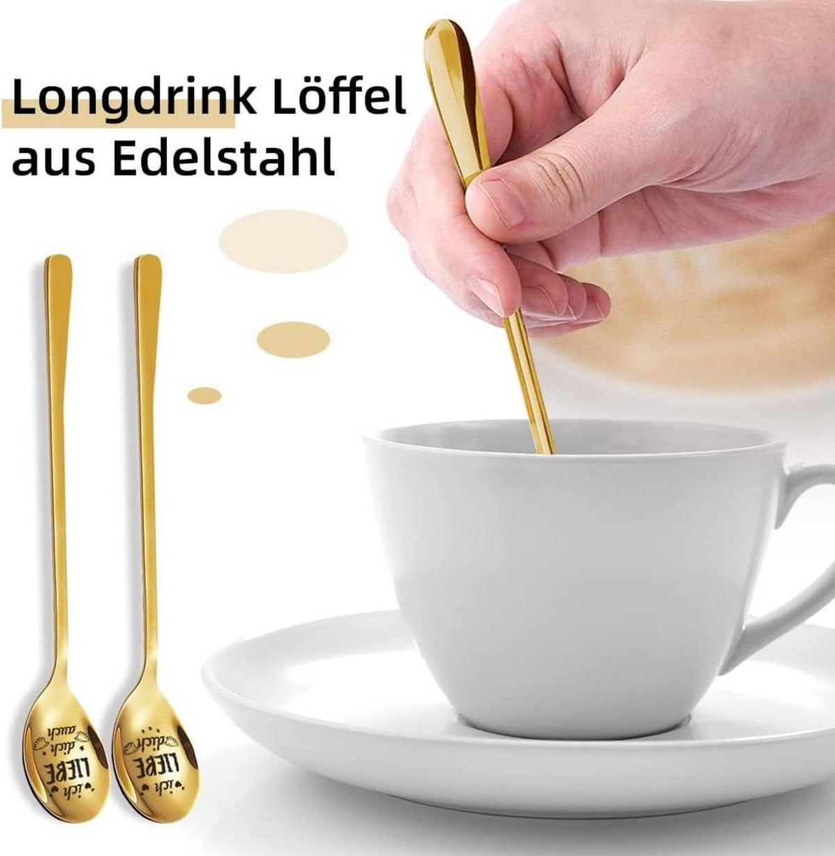 2 Latte Macchiato Löffel Gold Gravur Liebe Dich Geschenke Paare