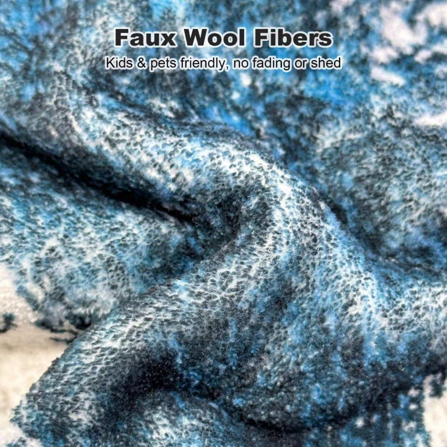 Waschbarer Teppich 80x150CM Kurzflor Abstrakt Modern Blau
