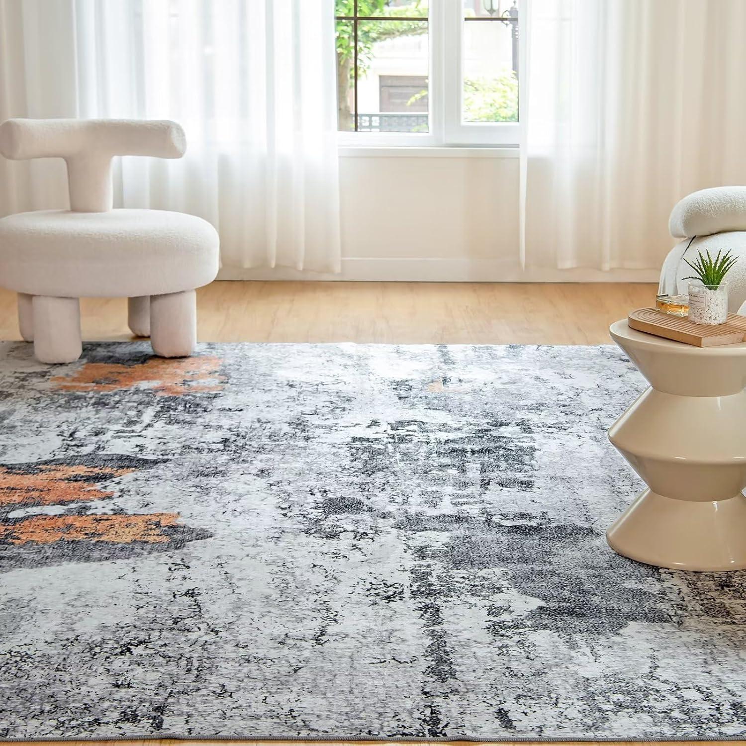 Teppich Wohnzimmer Schwarz Waschbarer In und Outdoor Teppich 120x170 Modernes Design CHOSHOME