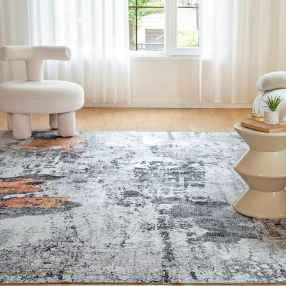 CHOSHOME Teppich Wohnzimmer Kurzflor Abstrakt Schwarz 160x230CM