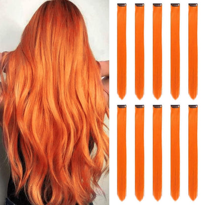 Orange Clip-In Haarverlängerung 22 Zoll – Gerade, Bunt, 10 Stück
