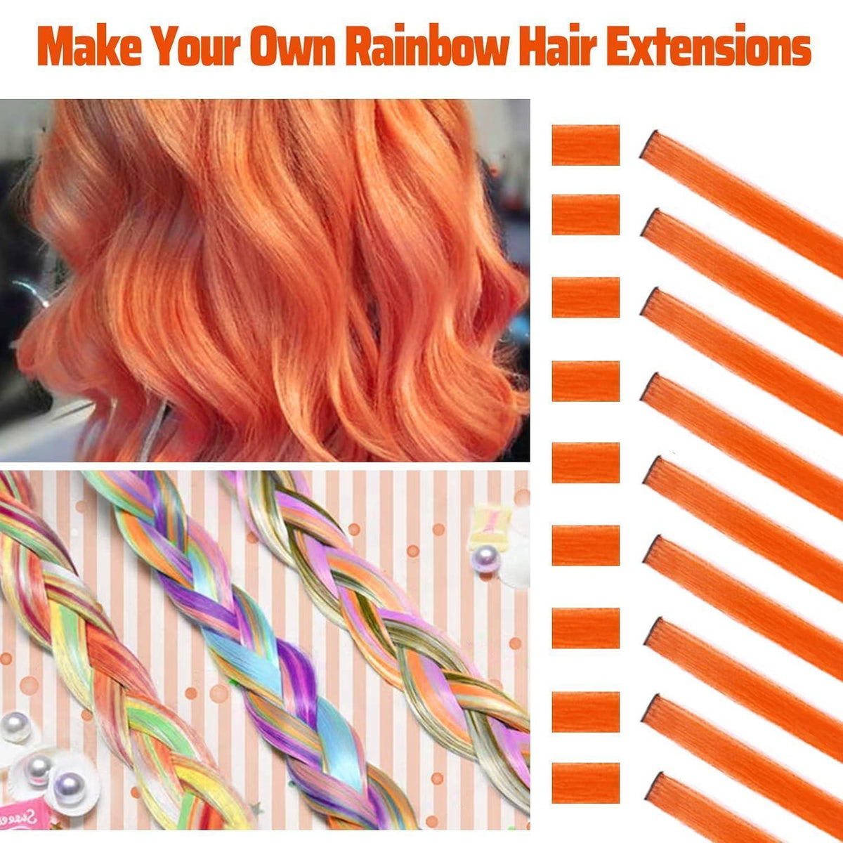 Orange Clip-In Haarverlängerung 22 Zoll – Gerade, Bunt, 10 Stück