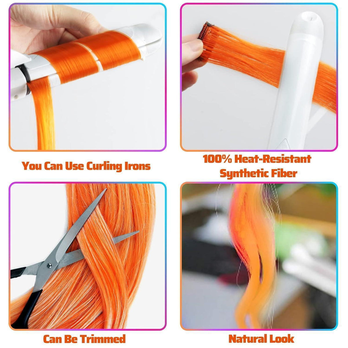 Orange Clip-In Haarverlängerung 22 Zoll – Gerade, Bunt, 10 Stück