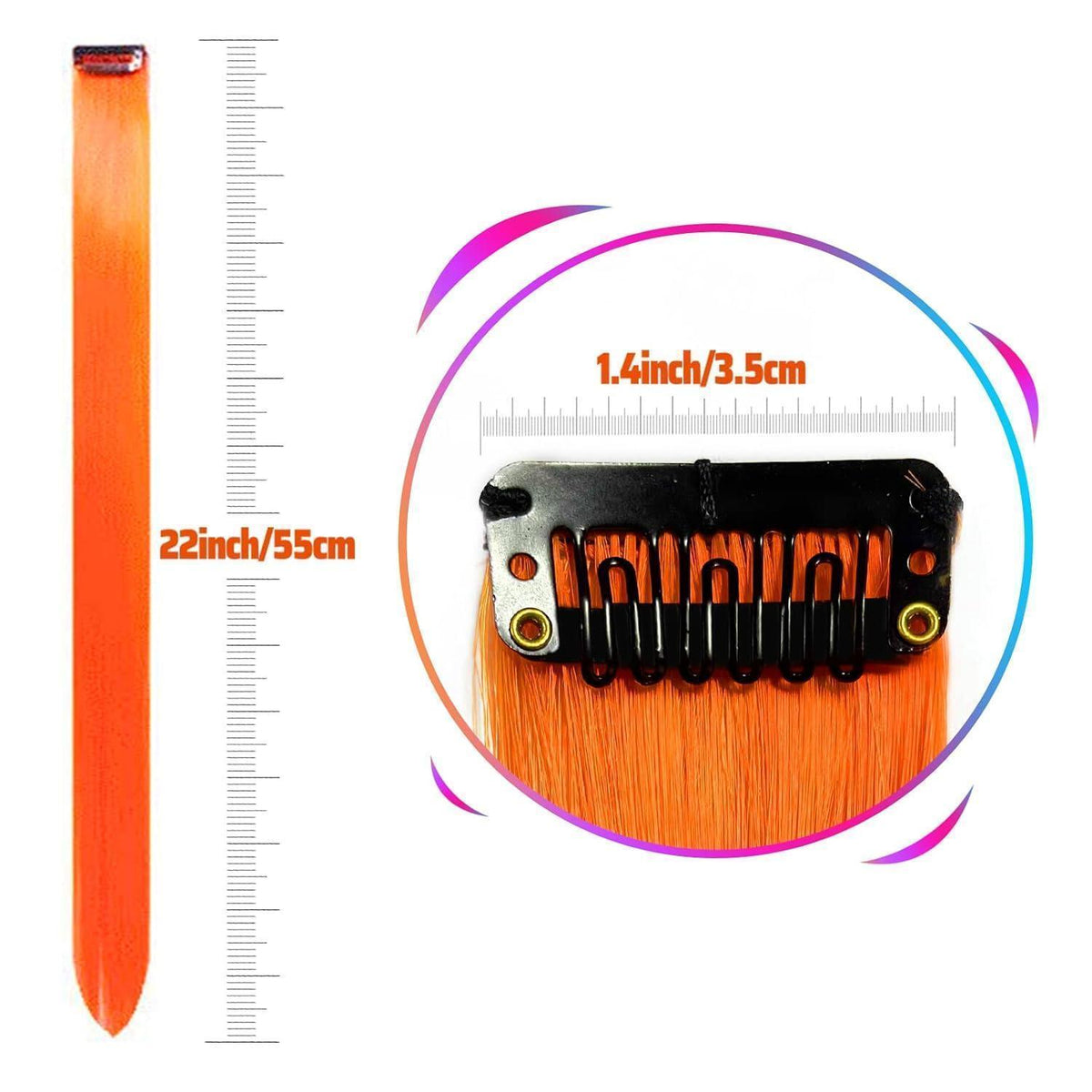 Orange Clip-In Haarverlängerung 22 Zoll – Gerade, Bunt, 10 Stück