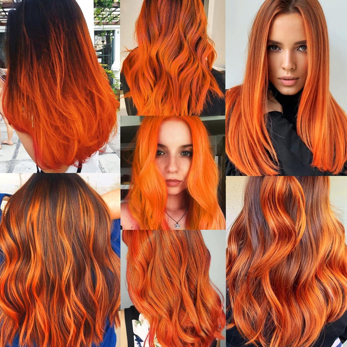 Orange Clip-In Haarverlängerung 22 Zoll – Gerade, Bunt, 10 Stück