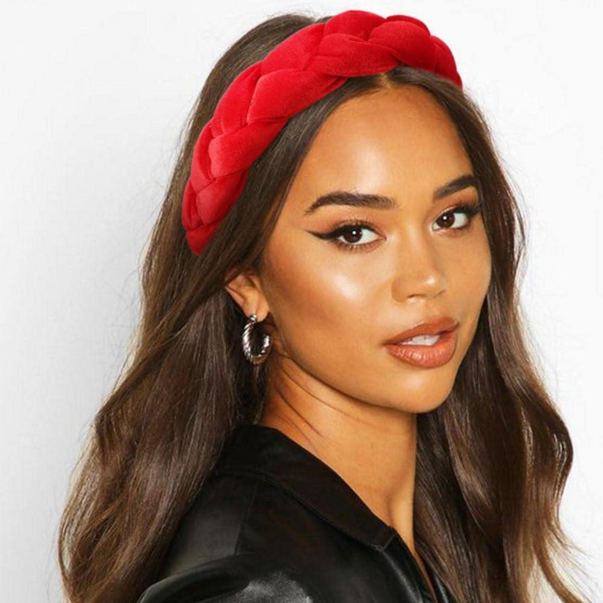Geflochtenes Samt Stirnband Elastisch Criss Cross Haarband Rot