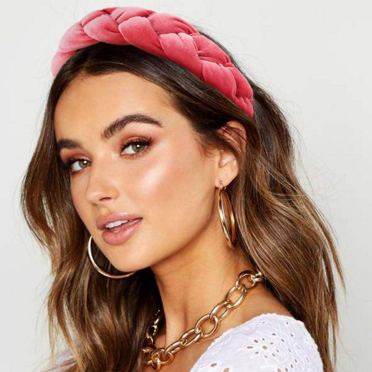 Geflochtenes Samt Stirnband Elastisch Criss Cross Haarband Peach Pink