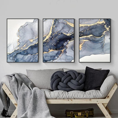 Abstrakte Wandkunst Grau Golden Marmor Textur Leinwand Bilder 3er Set