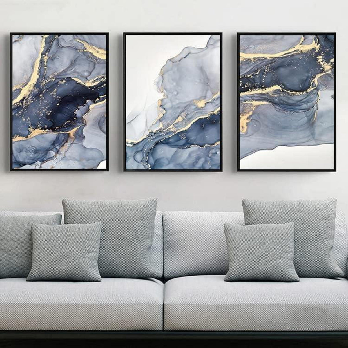 Abstrakte Wandkunst Grau Golden Marmor Textur Leinwand Bilder 3er Set