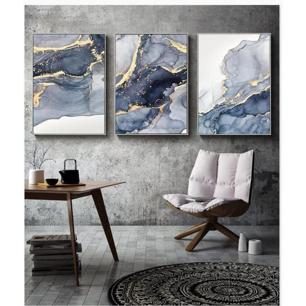 Abstrakte Wandkunst Grau Golden Marmor Textur Leinwand Bilder 3er Set