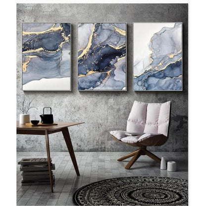 Abstrakte Wandkunst Grau Golden Marmor Textur Leinwand Bilder 3er Set