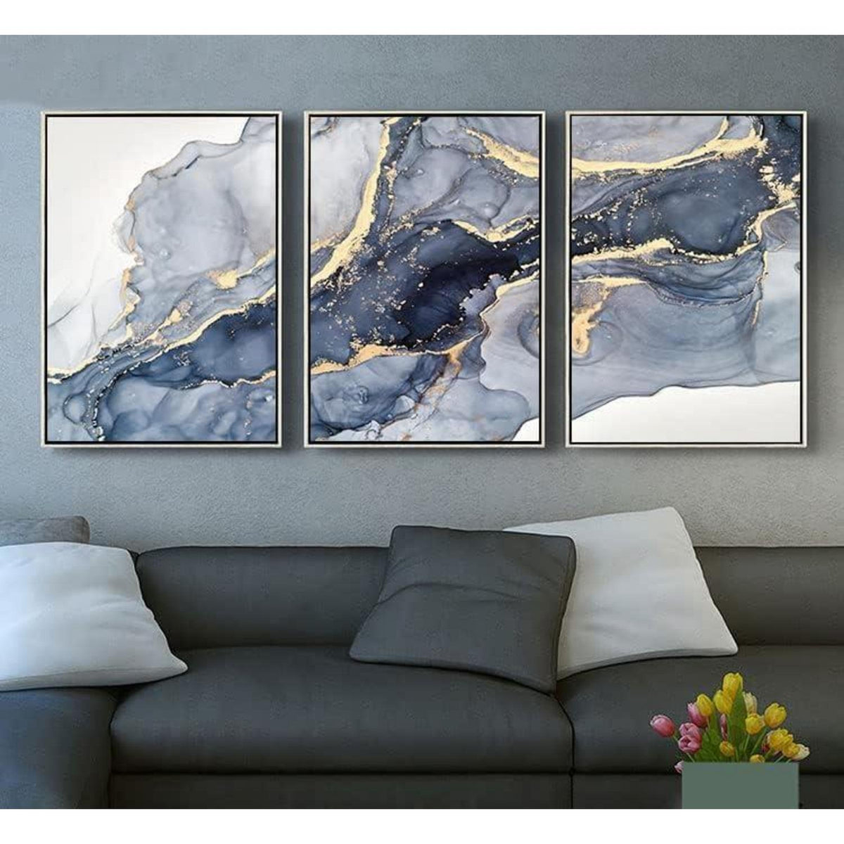 Abstrakte Wandkunst Grau Golden Marmor Textur Leinwand Bilder 3er Set