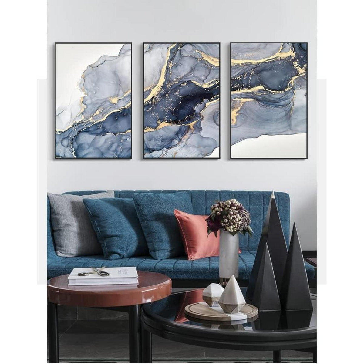 Abstrakte Wandkunst Grau Golden Marmor Textur Leinwand Bilder 3er Set