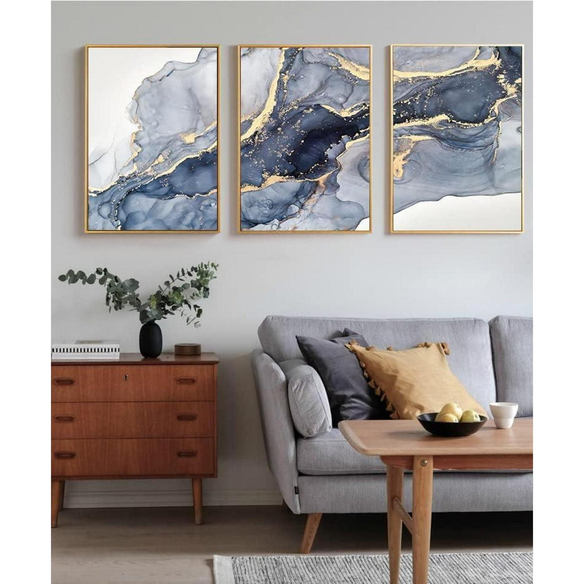 Abstrakte Wandkunst Grau Golden Marmor Textur Leinwand Bilder 3er Set