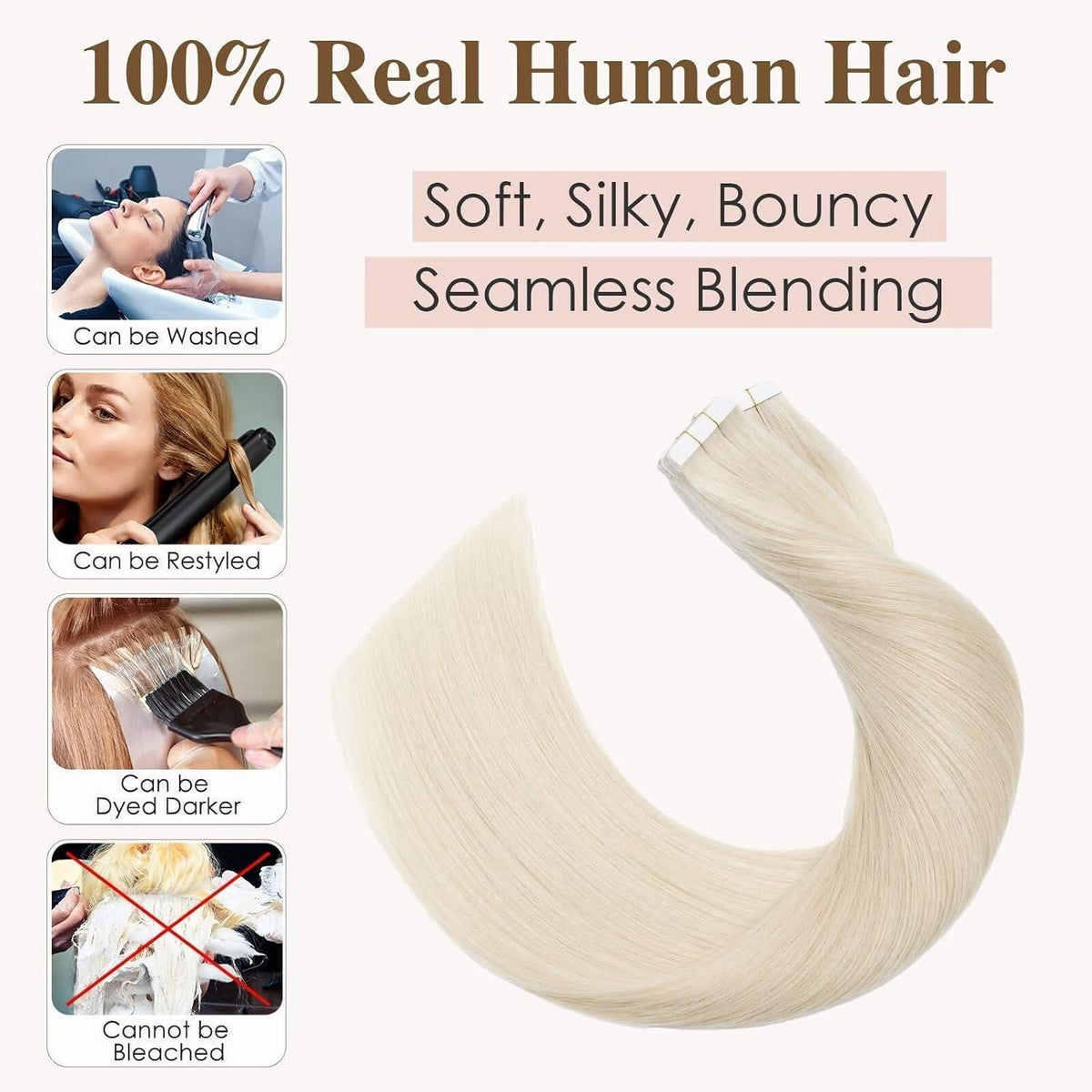 Echthaar Tape-in Extensions Platinblond (100g) - 45cm
