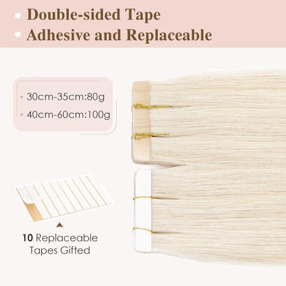 Echthaar Tape-in Extensions Platinblond (100g) - 45cm