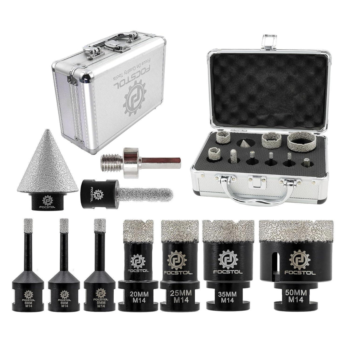 Diamant Fliesenbohrer Set mit Fasenbohrer & Fräser für Stein