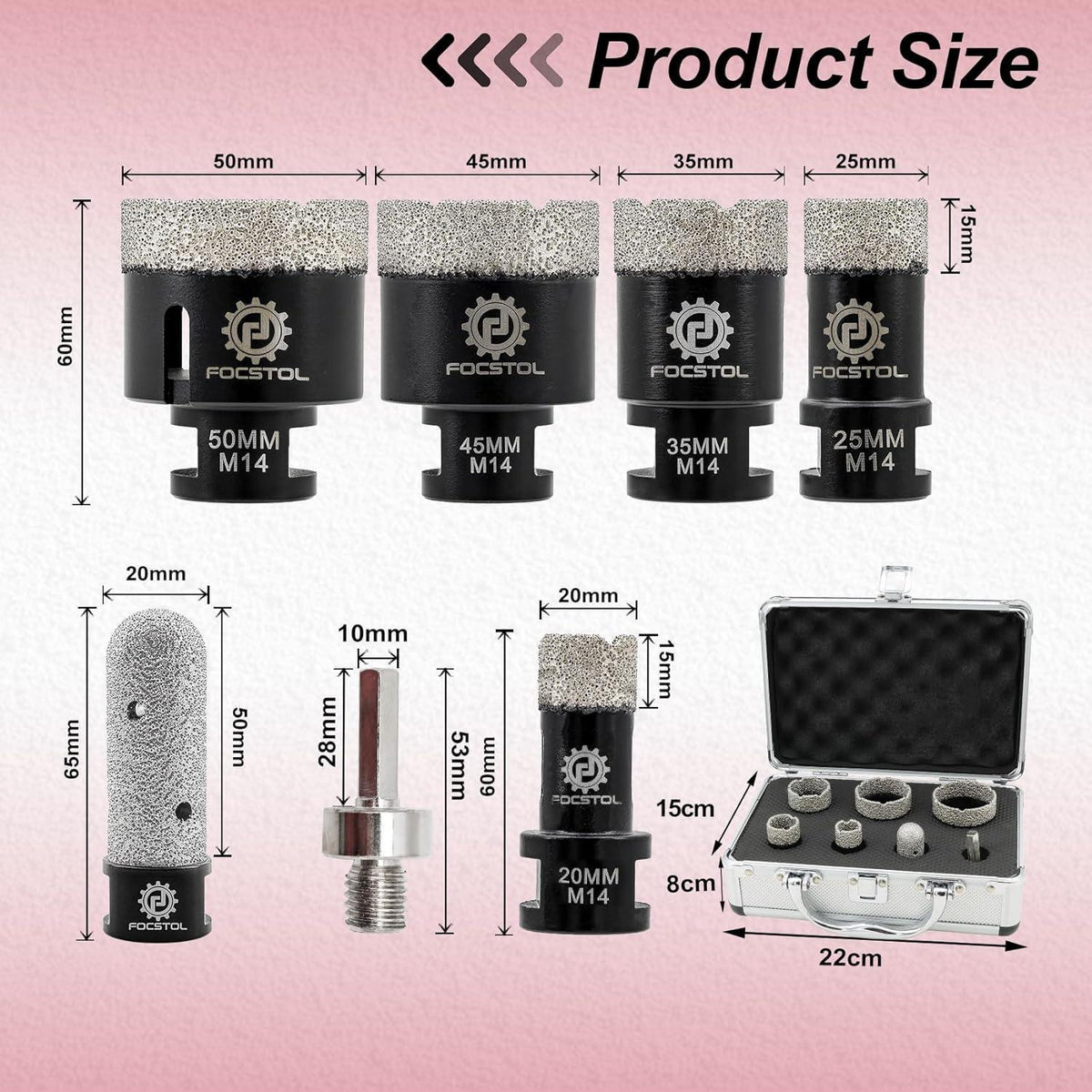 Diamant Fliesenbohrer Set mit Fingerfräser & Adapter für Stein