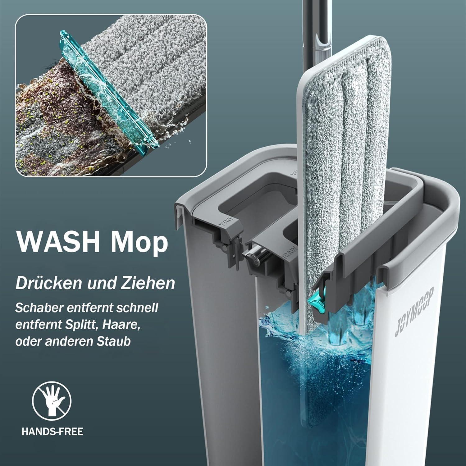 Flachwischer Set mit Eimer, wringfrei, 5 Mikrofaserpads
