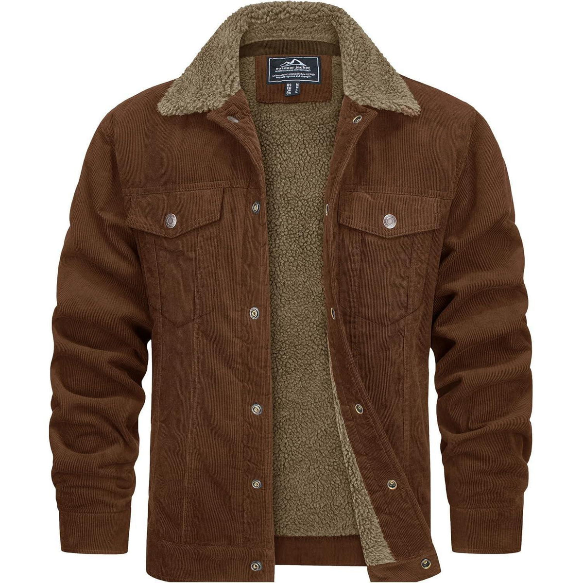 Herren Cordjacke mit Teddyfell-Kragen, warm, braun, Gr. XL