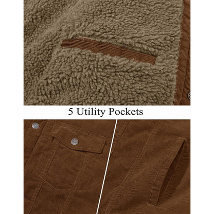 Herren Cordjacke mit Teddyfell-Kragen, warm, braun, Gr. XL