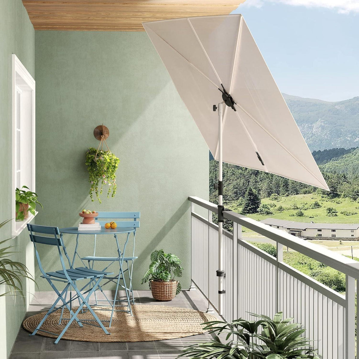 Balkon Sonnenschirm rechteckig mit Kippfunktion Beige 183x134cm