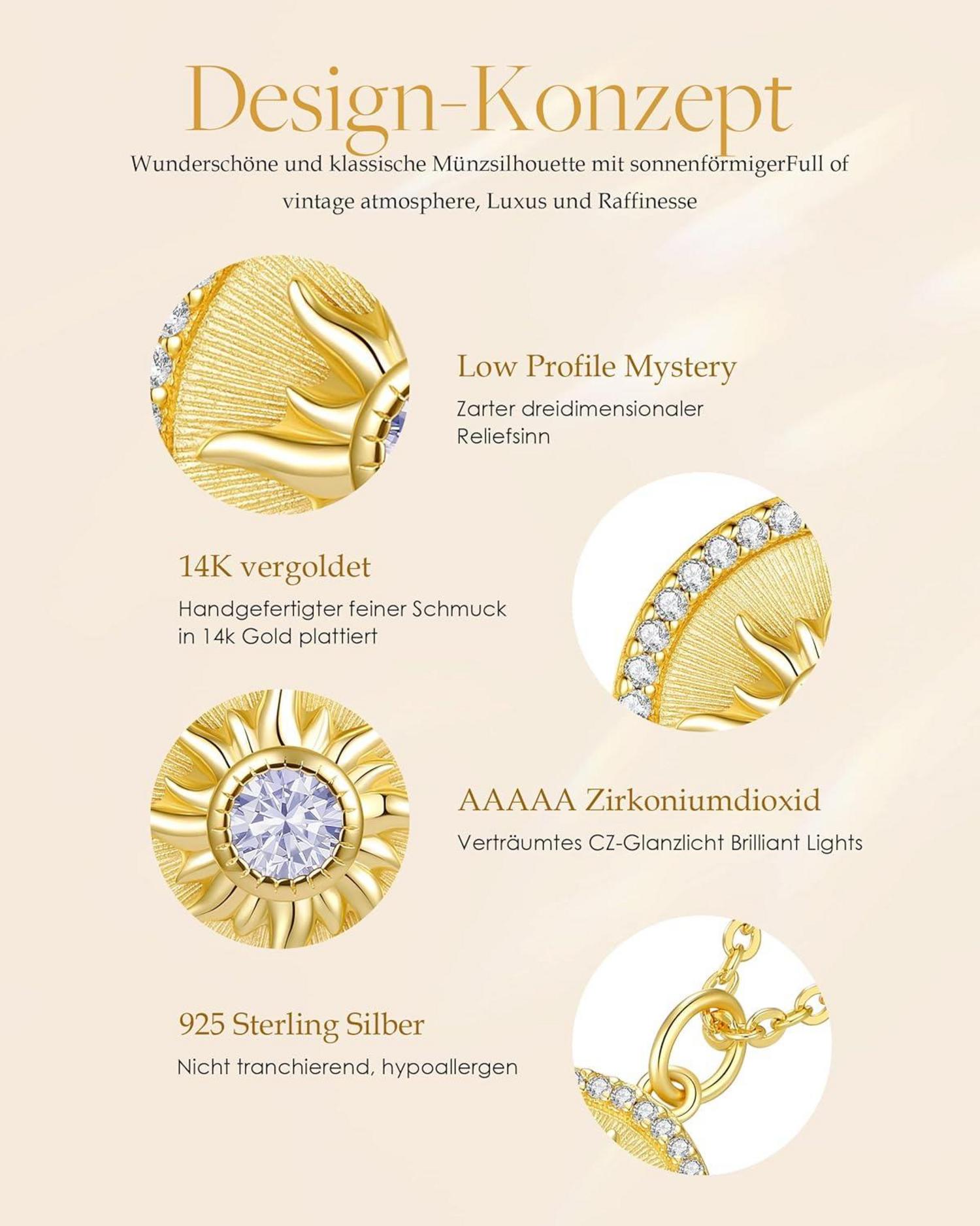 CDE Damen Halskette 925 Sterling Sonne Anhänger Geburtstagsgeschenk