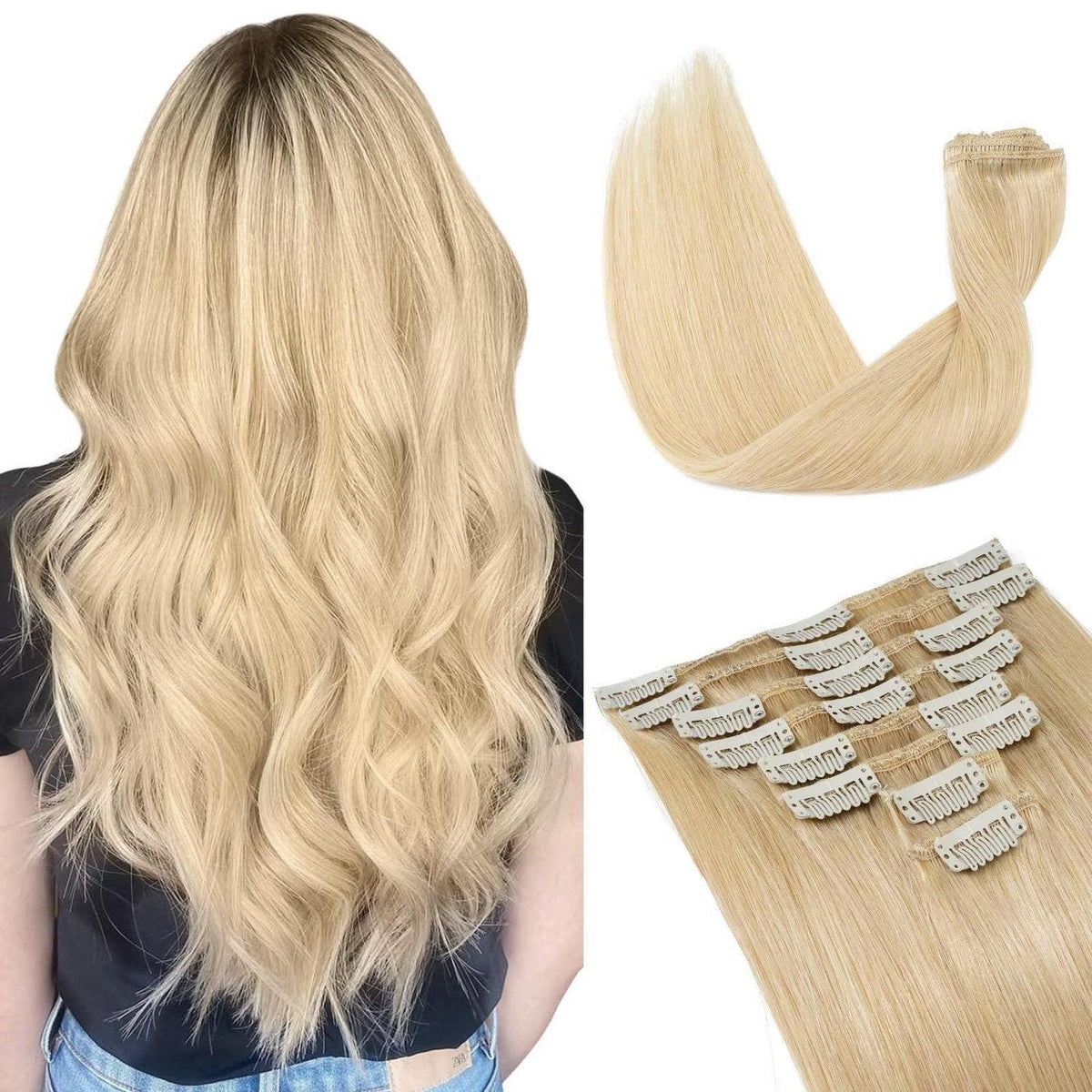 Echthaar Clip-In Extensions – Mittleres Blond, 40cm