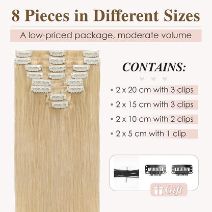 Echthaar Clip-In Extensions – Mittleres Blond, 40cm