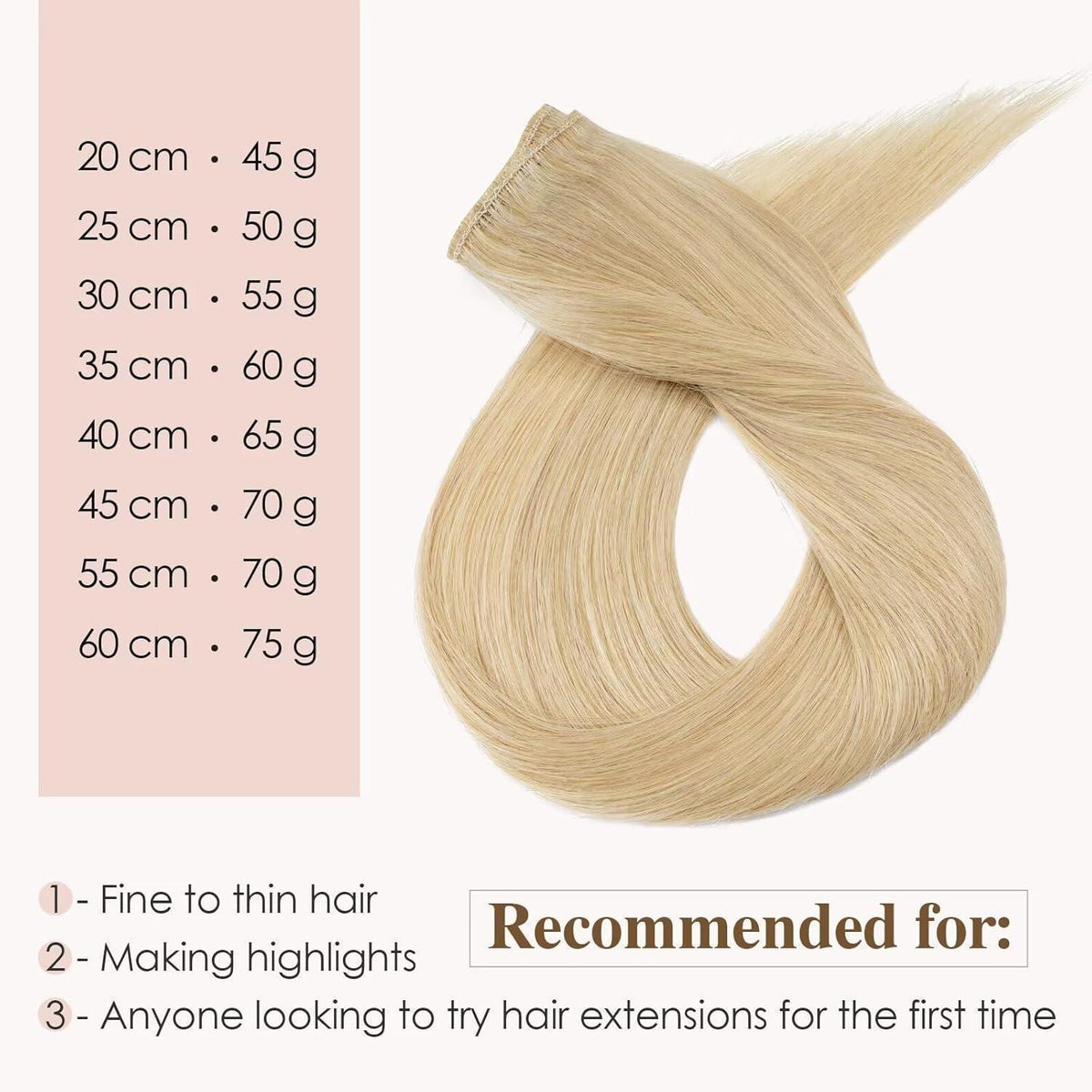 Echthaar Clip-In Extensions – Mittleres Blond, 40cm
