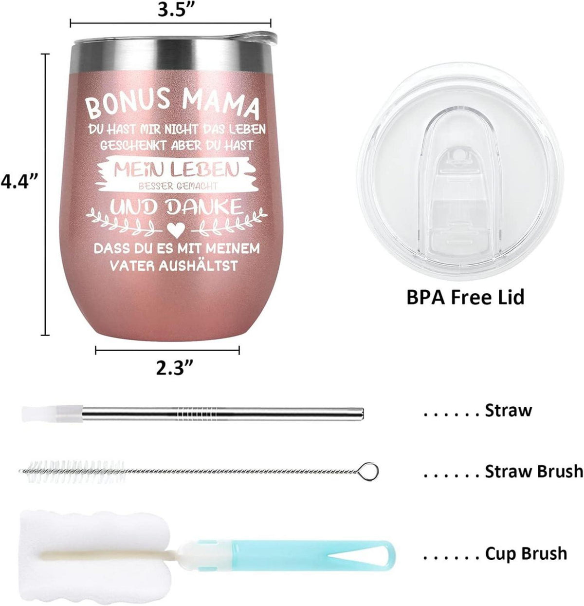 Mama Geschenk Tasse 12oz Vakuum Thermobecher 350ml Edelstahl Strohhalm