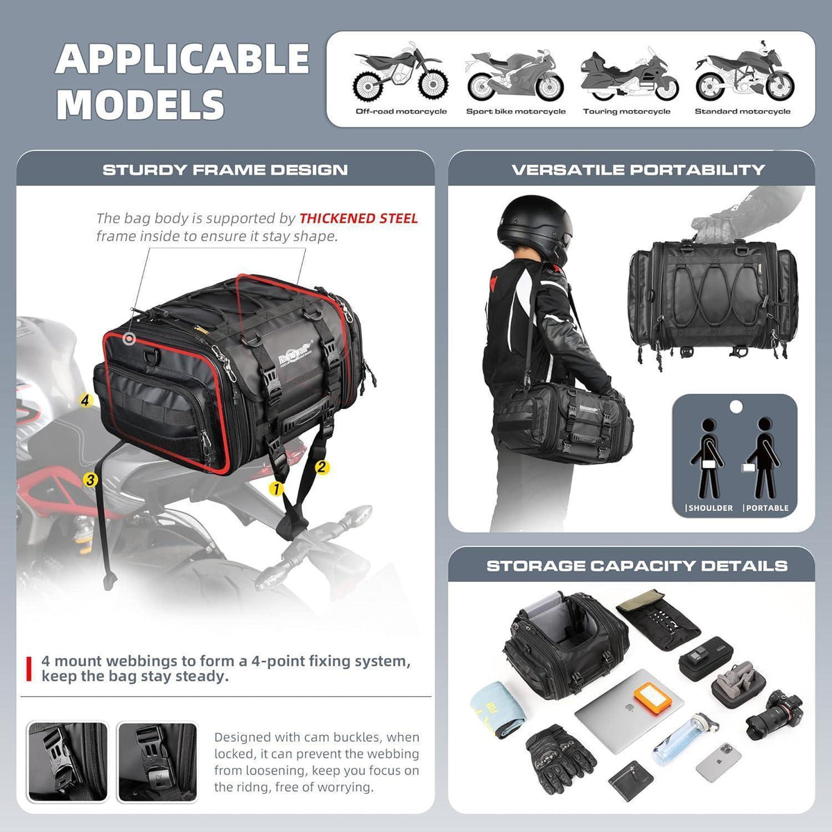 Motorrad Rücksitztasche 19-26L Wasserdicht & Erweiterbar