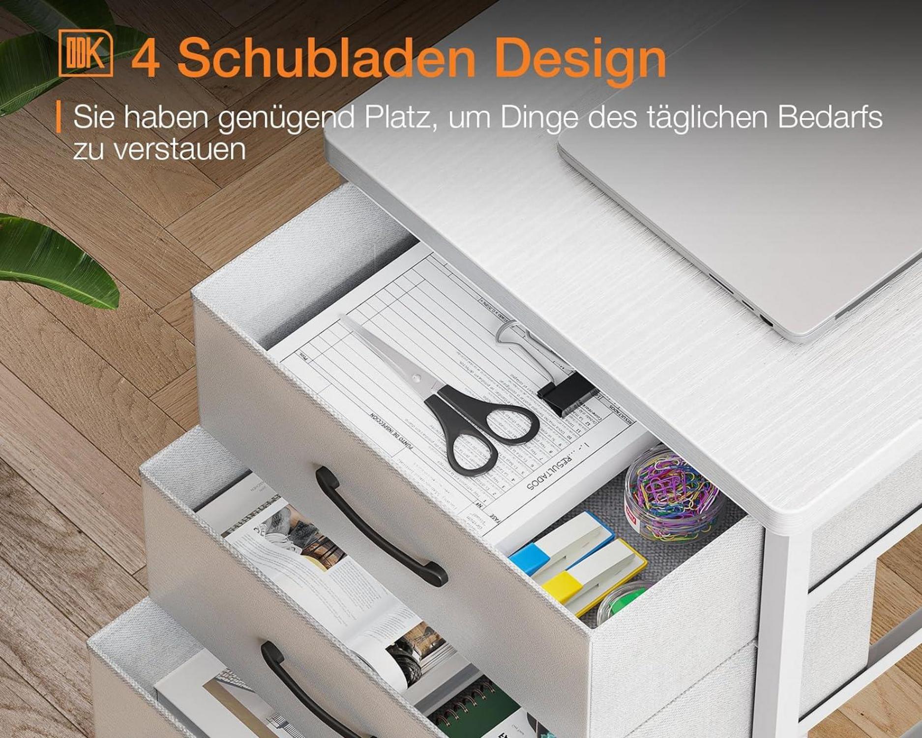 ODK L-förmiger Schreibtisch mit USB-Ladeanschluss, Steckdose, 4 Schubladen