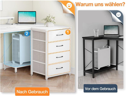 L-förmiger Schreibtisch mit USB-Ladeanschluss, 4 Schubladen