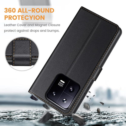 Xiaomi 13 Pro 5G Handyhülle Schwarz Leder Klapphülle mit Kartenfächern