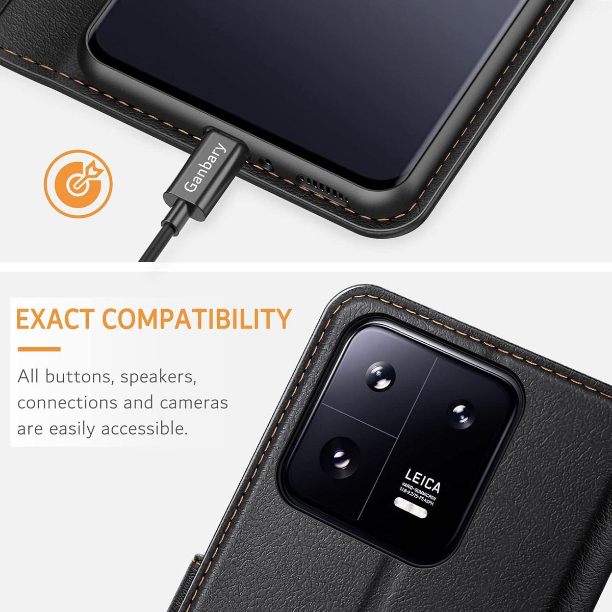 Xiaomi 13 Pro 5G Handyhülle Schwarz Leder Klapphülle mit Kartenfächern