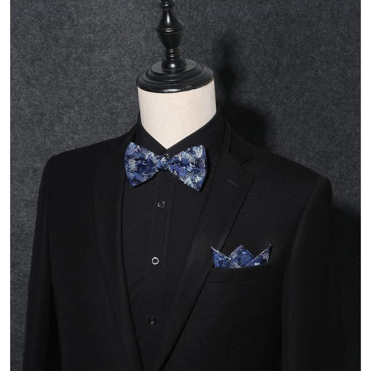 Herren Fliegen Set mit Einstecktuch und Manschettenknöpfen, Paisley Blau