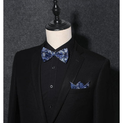 Herren Fliegen Set mit Einstecktuch und Manschettenknöpfen, Paisley Blau