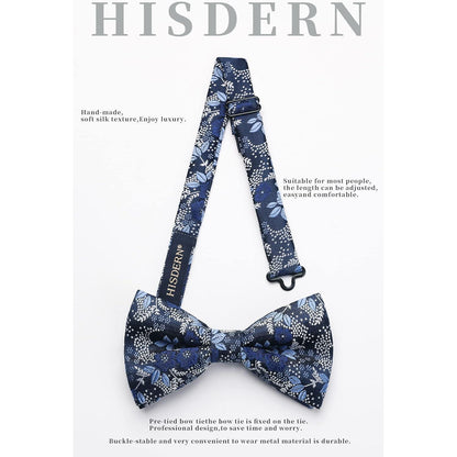 Herren Fliegen Set mit Einstecktuch und Manschettenknöpfen, Paisley Blau