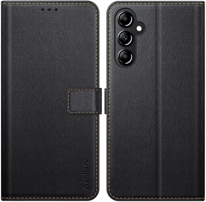 Samsung Galaxy A14 4G/5G Handyhülle Schwarz Premium Leder Klapphülle - Kartenschlitze Magnetverschluss Standfunktion